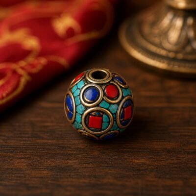 42-mixed-inlay-mosaic-round-10x9mm Tibetan Brass Inlay Spacer Beads for DIY Malas