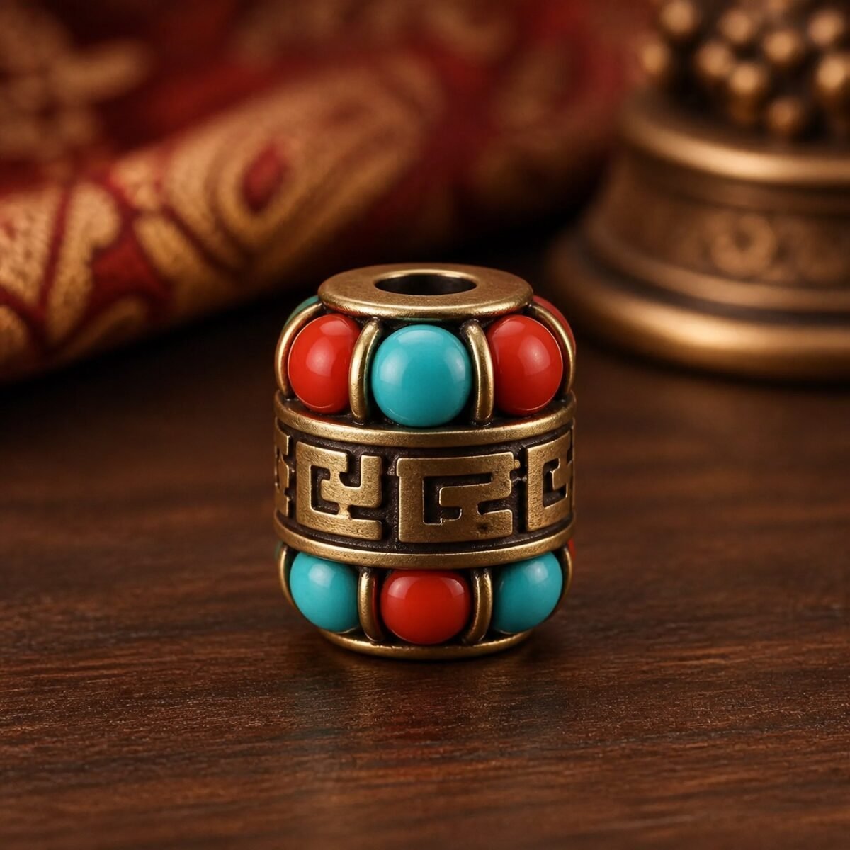 43-mantra-band-wide-barrel-11x10mm Tibetan Brass Inlay Spacer Beads for DIY Malas