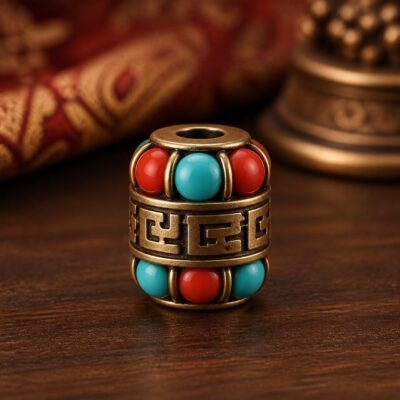43-mantra-band-wide-barrel-11x10mm Tibetan Brass Inlay Spacer Beads for DIY Malas