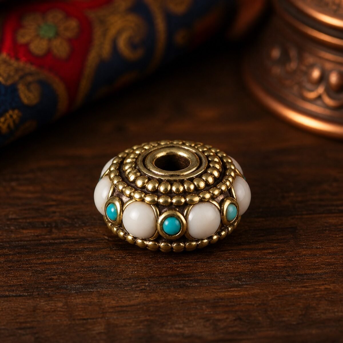 44-ivory-petal-saucer-rondelle-10x7mm Tibetan Brass Inlay Spacer Beads for DIY Malas