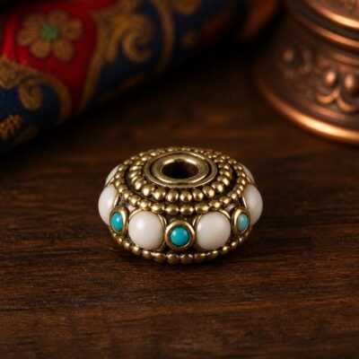 44-ivory-petal-saucer-rondelle-10x7mm Tibetan Brass Inlay Spacer Beads for DIY Malas