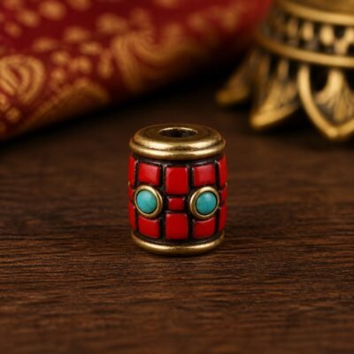 47-coral-grid-short-cylinder-10x9mm Tibetan Brass Inlay Spacer Beads for DIY Malas