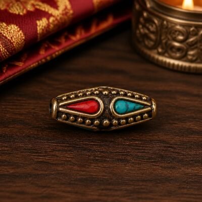 48-long-teardrop-talisman-spacer-16x8mm Tibetan Brass Inlay Spacer Beads for DIY Malas