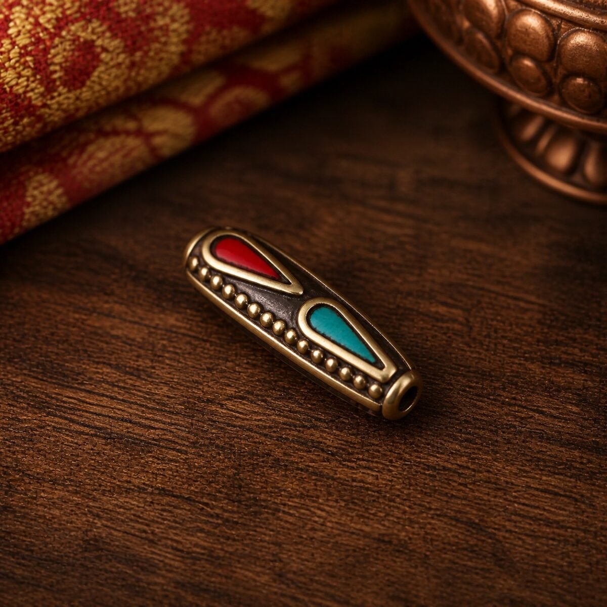 49-slim-side-hole-talisman-spacer-15x6mm Tibetan Brass Inlay Spacer Beads for DIY Malas