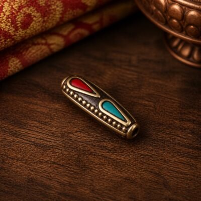 49-slim-side-hole-talisman-spacer-15x6mm Tibetan Brass Inlay Spacer Beads for DIY Malas