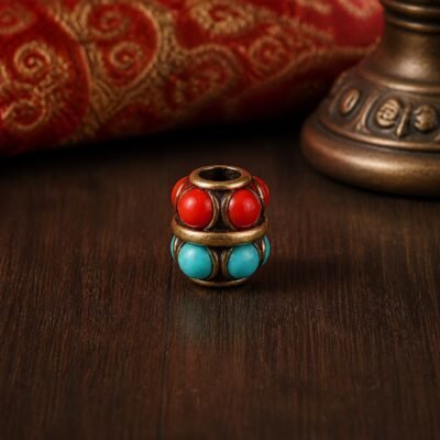 50-mini-red-turquoise-twin-spacer-8x7mm Tibetan Brass Inlay Spacer Beads for DIY Malas