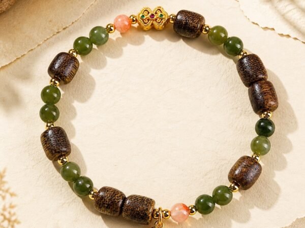 Agarwood Green Jade & Red Agate Bracelet