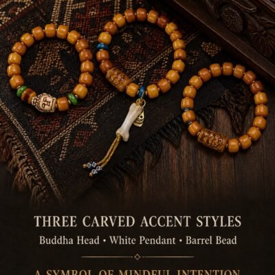 amber-carved-accent-prayer-bracelet-details Golden Ember Carved Accent Prayer Bracelet