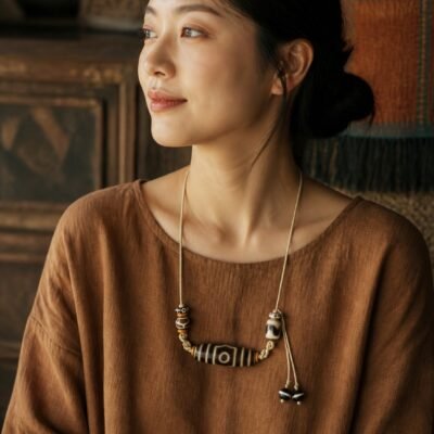 Golden Ember Dzi Talisman Necklace