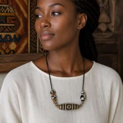 Golden Ember Dzi Talisman Necklace