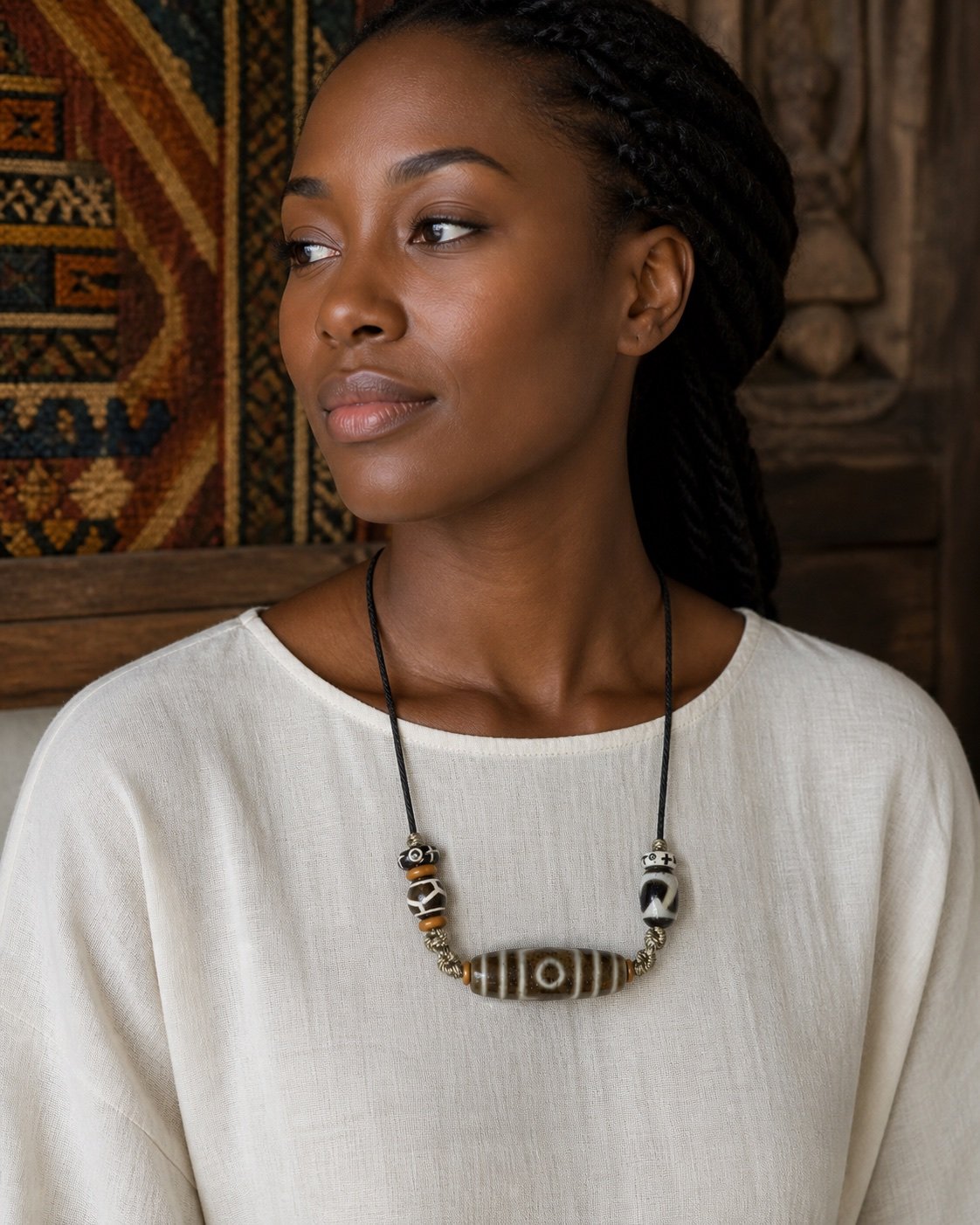 Golden Ember Dzi Talisman Necklace