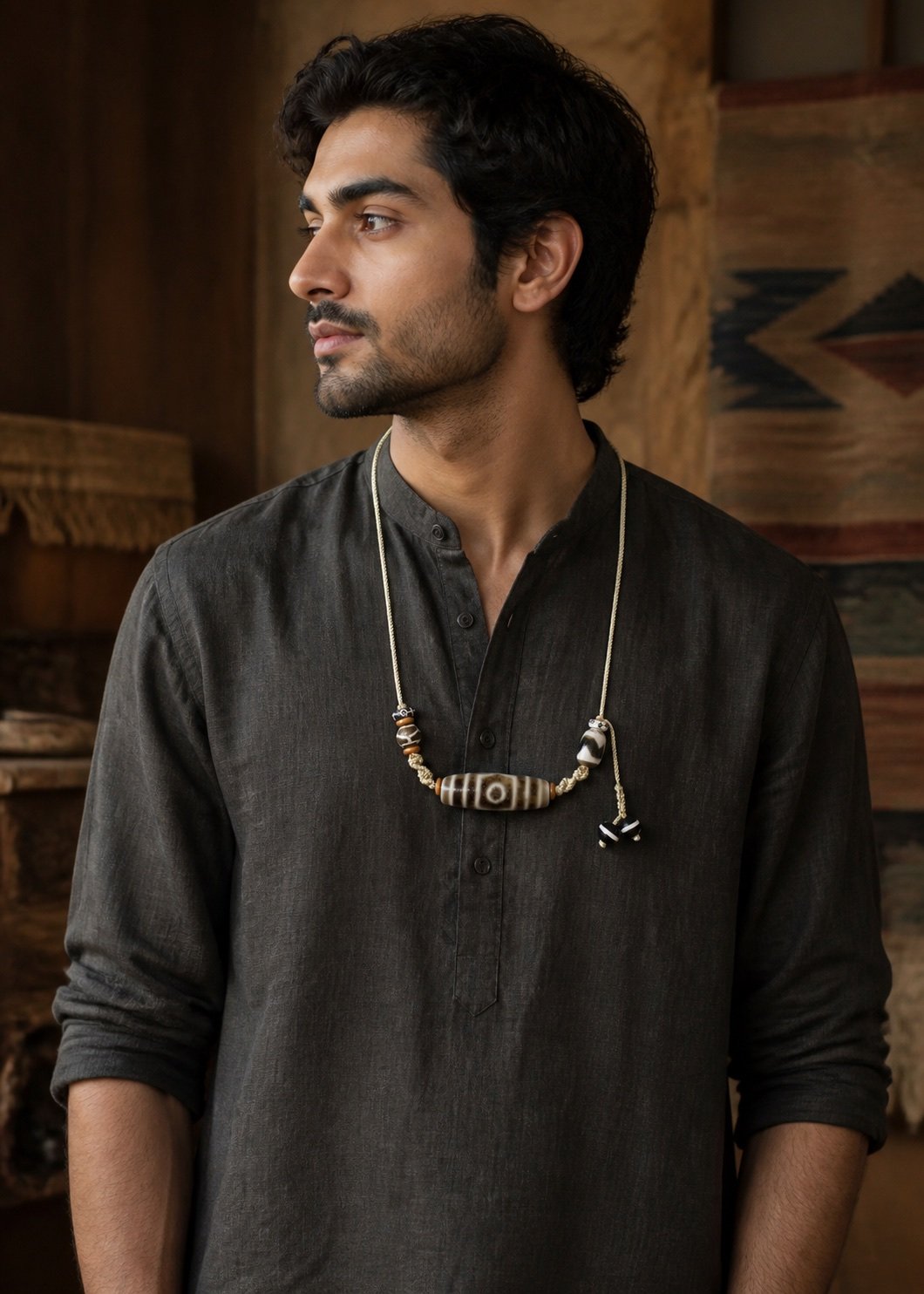 Golden Ember Dzi Talisman Necklace