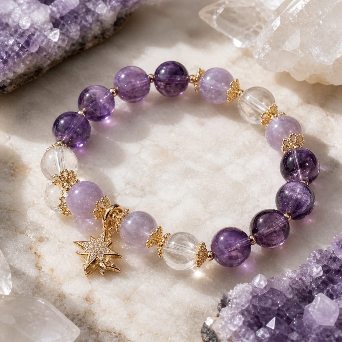 Amethyst Star Charm Bracelet