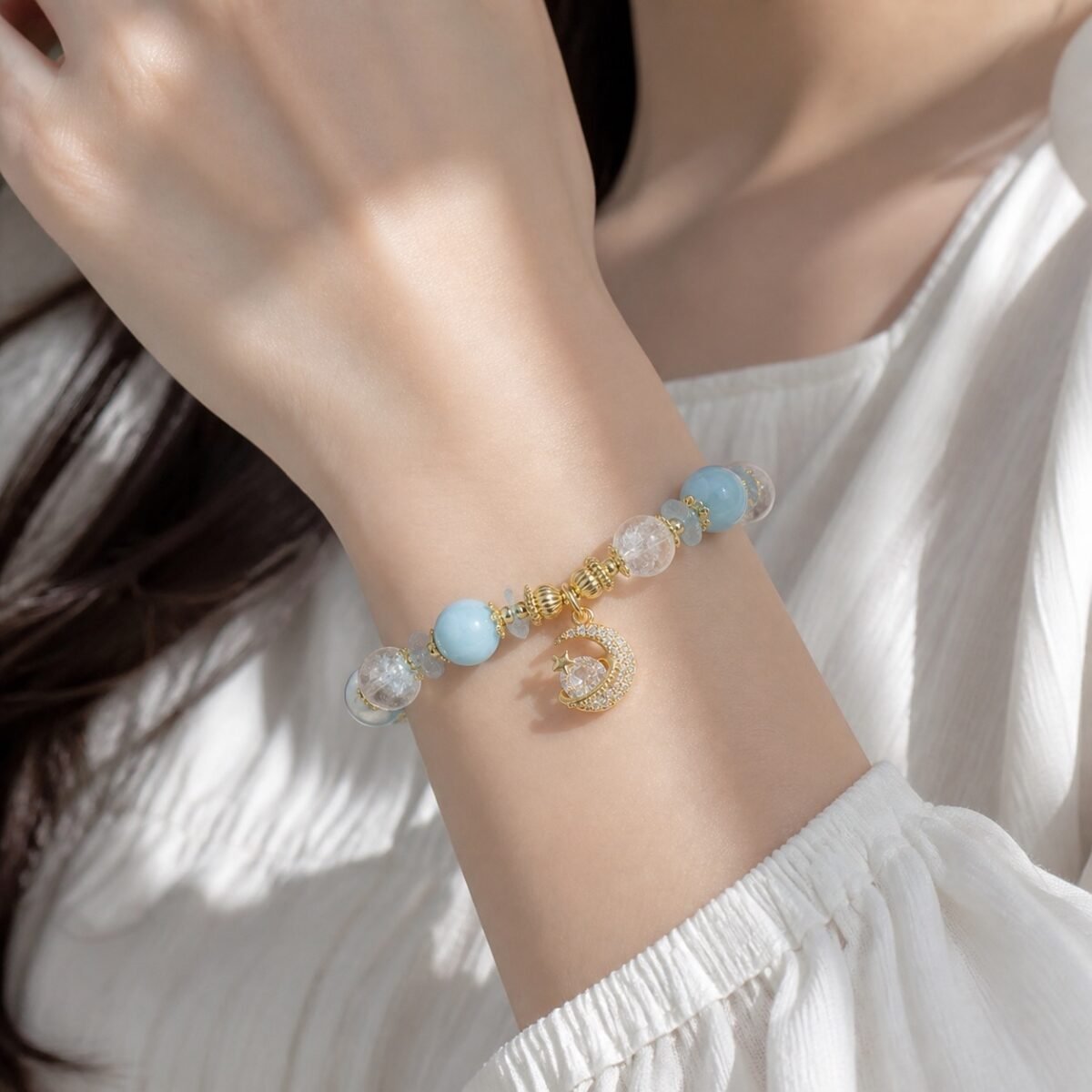 Aquamarine Moonstone Moon Princess Bracelet