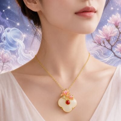 Aquarius Eastern Zodiac Guardian Flower Goddess Necklace – Magnolia