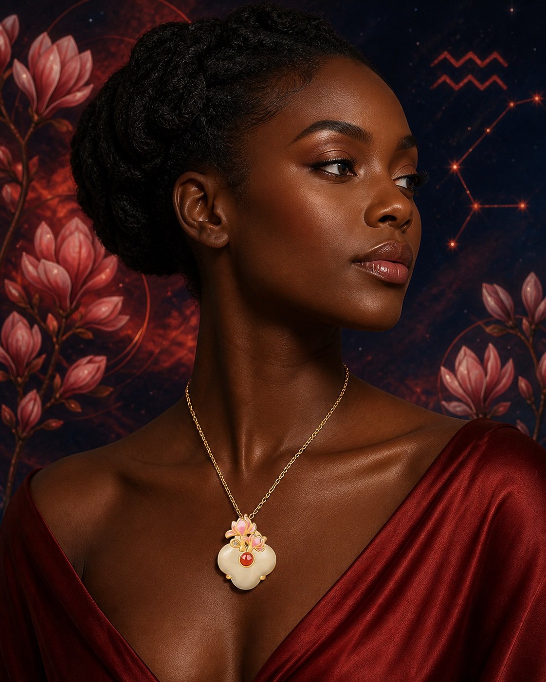 Aquarius Eastern Zodiac Guardian Flower Goddess Necklace – Magnolia