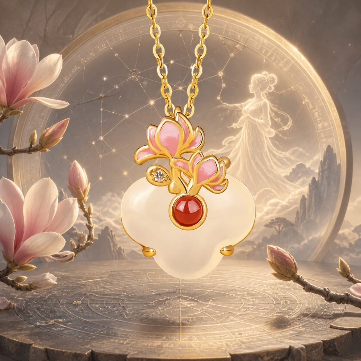 Aquarius Eastern Zodiac Guardian Flower Goddess Necklace – Magnolia