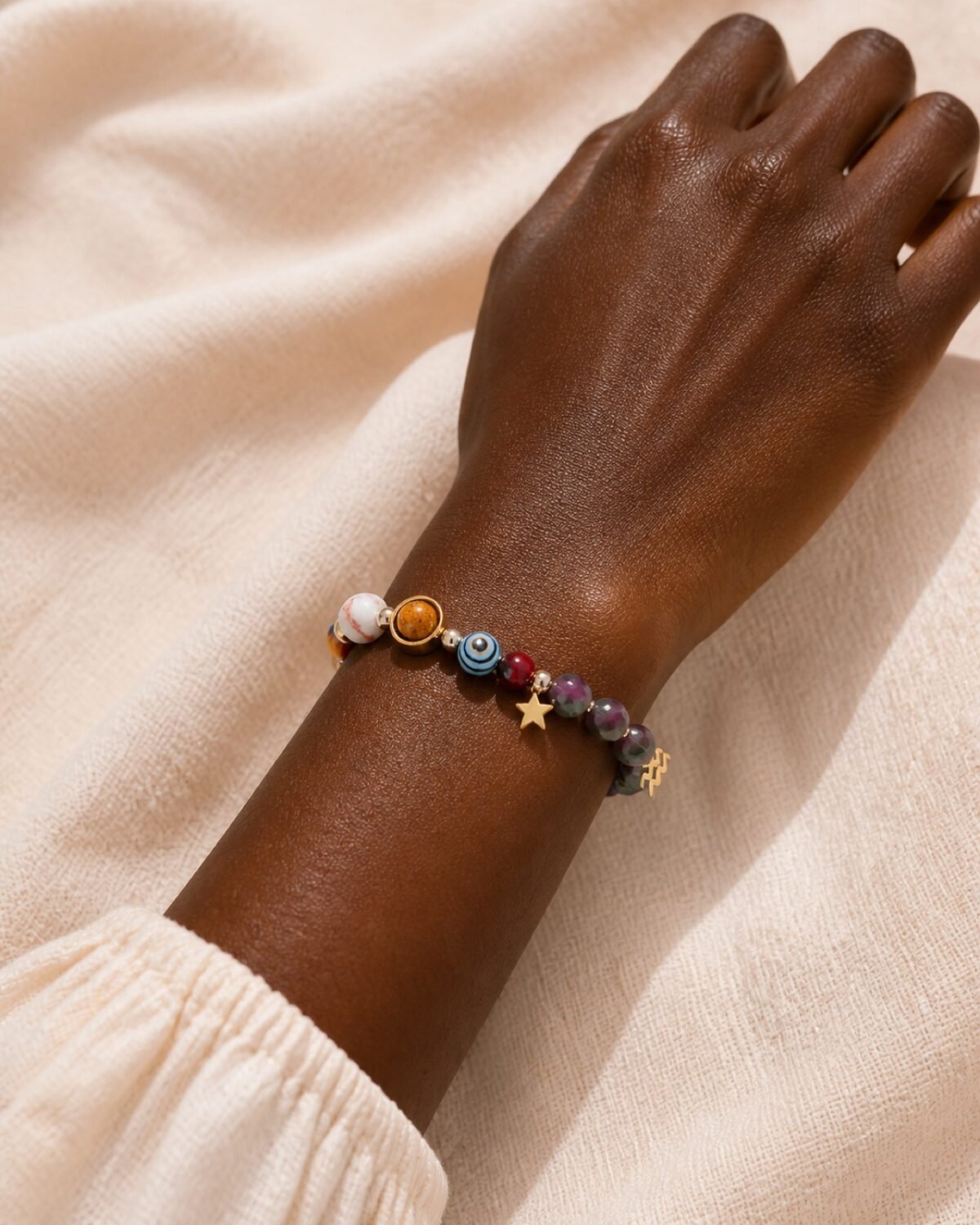 Aquarius Celestial Light Planetary Bead Bracelet