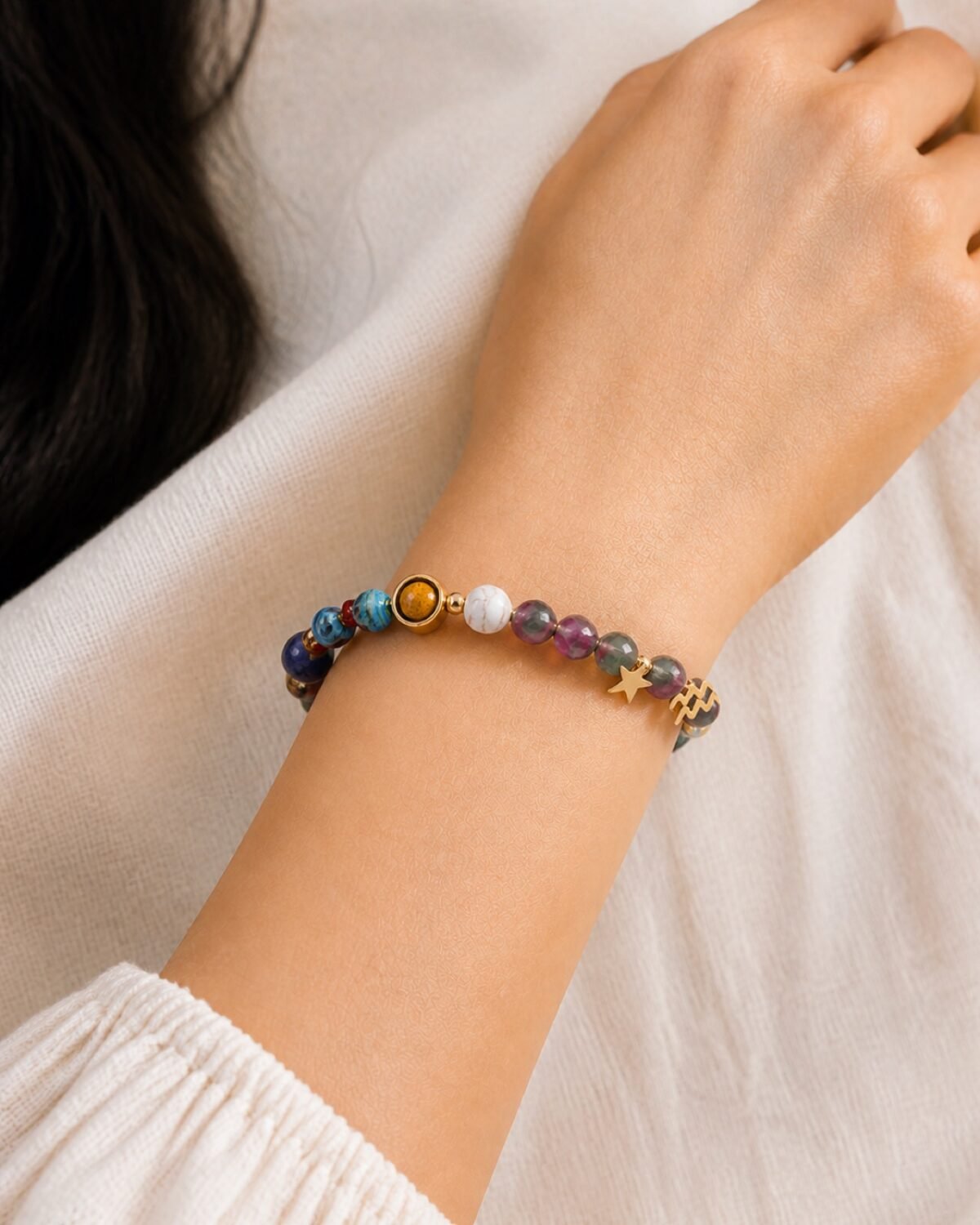 Aquarius Celestial Light Planetary Bead Bracelet