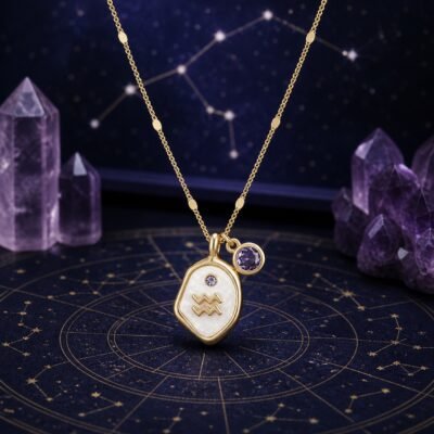 aquarius-pearlescent-zodiac-birthstone-necklace-04-zodiac-totem Aquarius Pearlescent Zodiac Birthstone Necklace