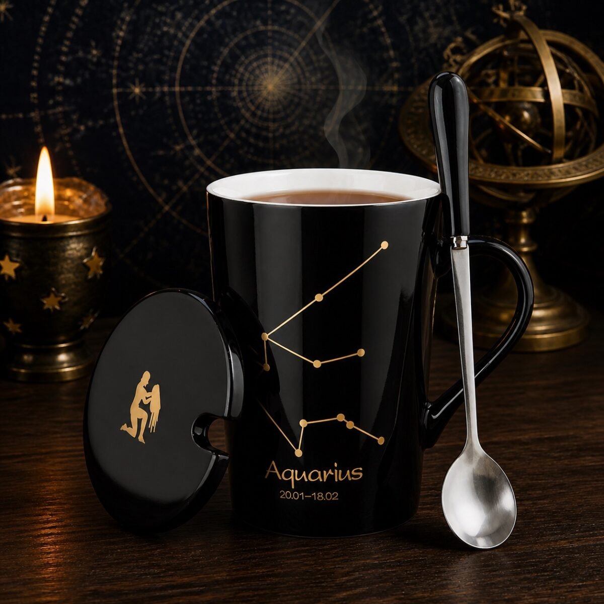 Aquarius Zodiac Constellation Ceramic Mug & Spoon Set