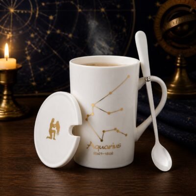 Aquarius Zodiac Constellation Ceramic Mug & Spoon Set