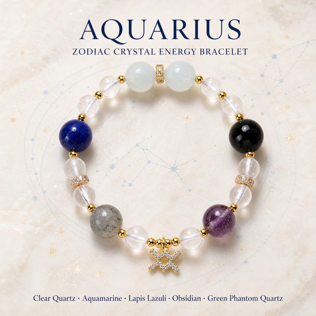 Aquarius Starlit Vision Zodiac Crystal Bracelet