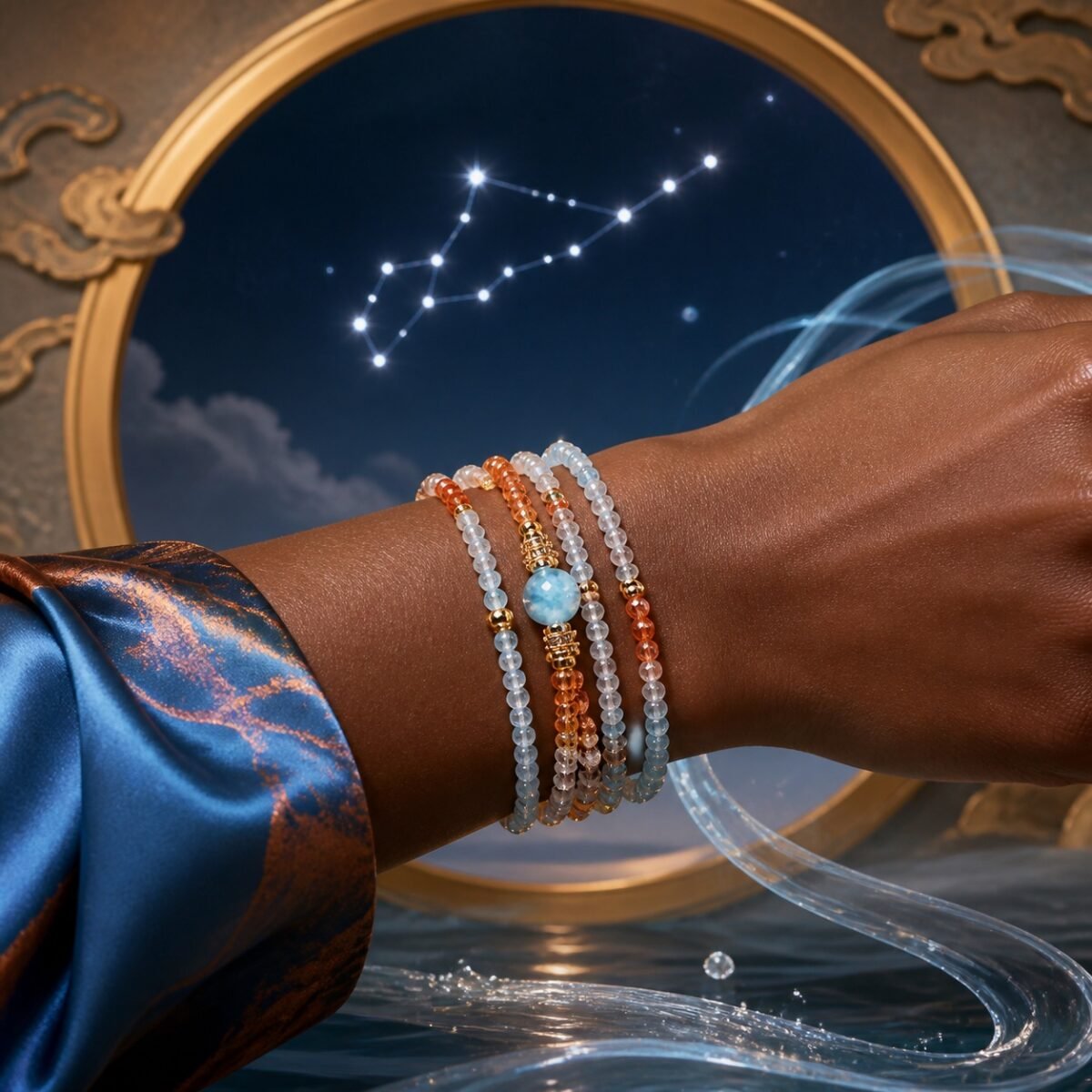 Aquarius Elemental Zodiac Crystal Wrap Bracelet