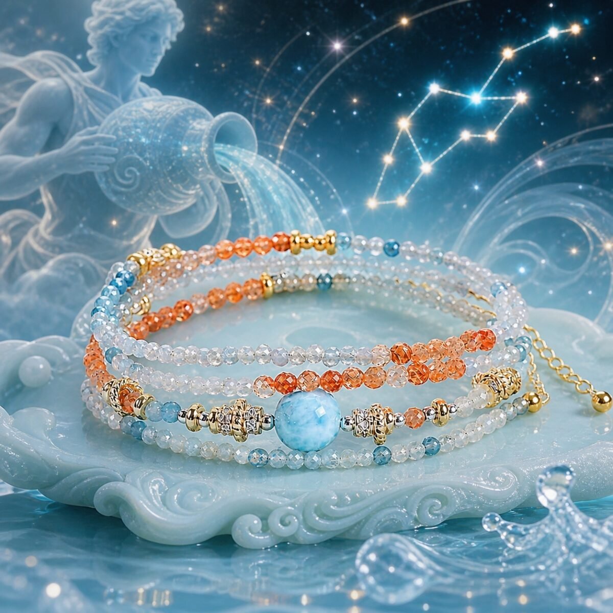 Aquarius Elemental Zodiac Crystal Wrap Bracelet