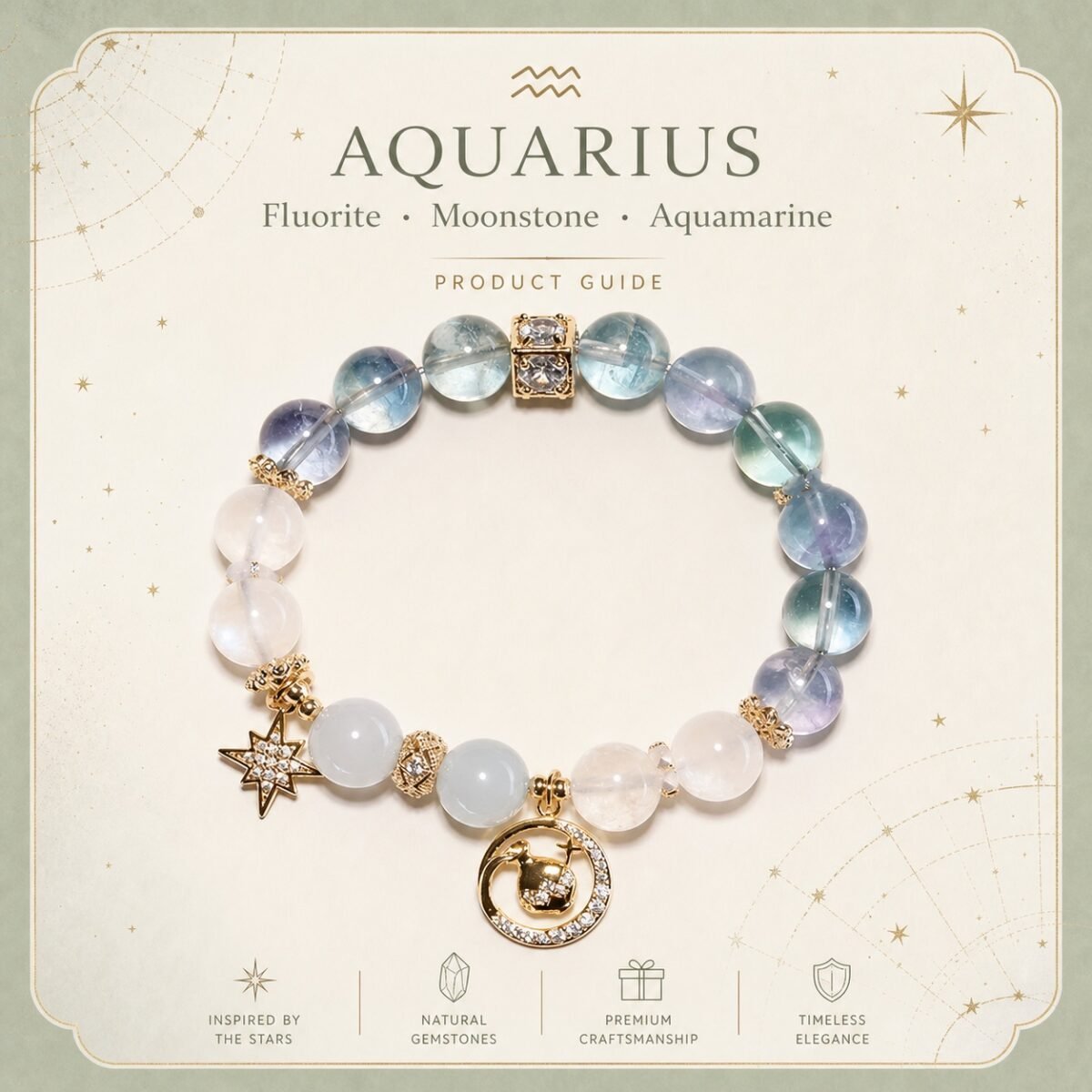 Aquarius Zodiac Crystal Talisman Bracelet