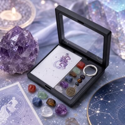 aquarius-zodiac-seven-chakra-crystal-keychain-gift-set-02-keychain-closeup Aquarius Seven Chakra Crystal Keychain Gift Set