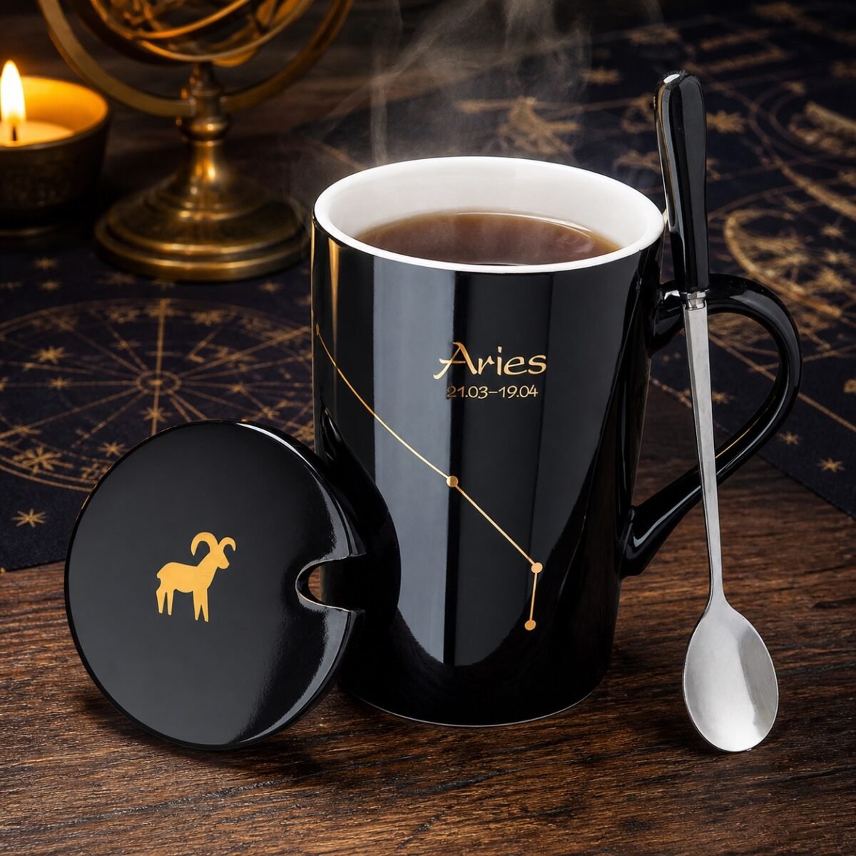 Aries Zodiac Constellation Ceramic Mug & Spoon Set