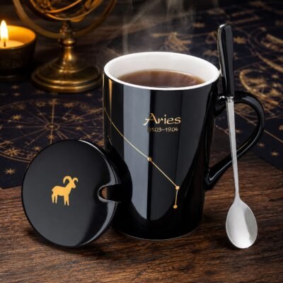 Aries Zodiac Constellation Ceramic Mug & Spoon Set