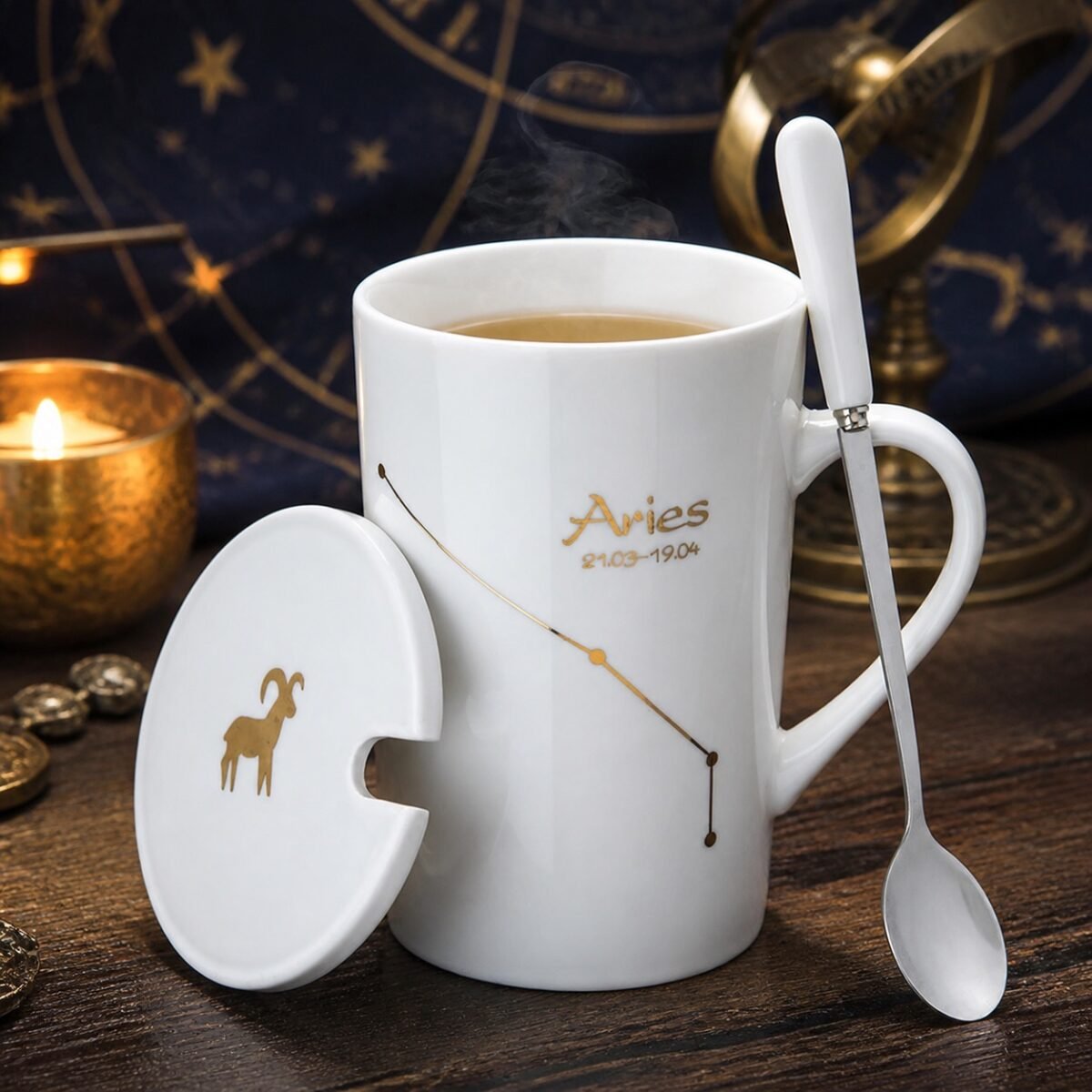 Aries Zodiac Constellation Ceramic Mug & Spoon Set