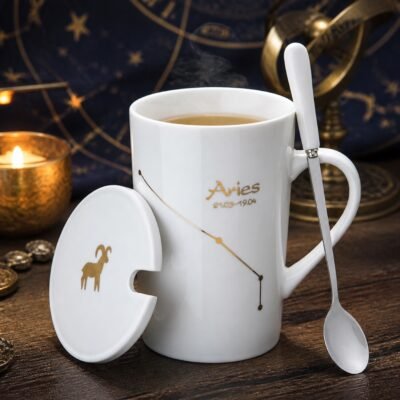 Aries Zodiac Constellation Ceramic Mug & Spoon Set