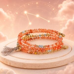 Aries Wrap Bracelet with natural clear quartz beads in multiple sizes