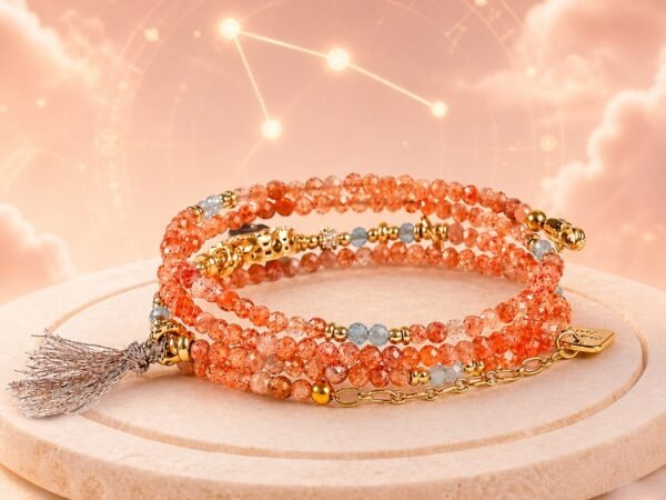 Aries Wrap Bracelet with natural clear quartz beads in multiple sizes