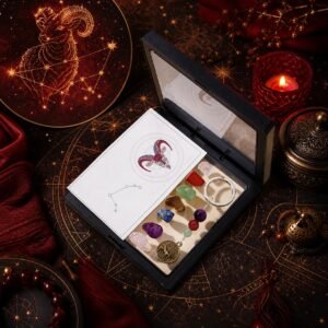 Aries Seven Chakra Crystal Keychain with seven raw stones, three accent beads, and brass-tone medallion