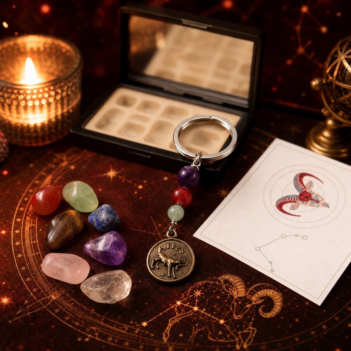 aries-zodiac-seven-chakra-crystal-keychain-gift-set-02-keychain-closeup Zodiac Seven Chakra Crystal Keychain Gift Sets