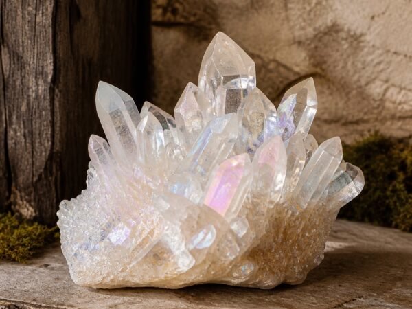 aura-crystal-cluster-collection-02-clear Clear Aura crystal cluster with a clear look and iridescent aura-style finish