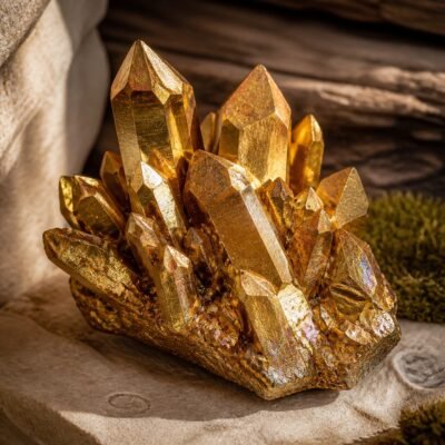Golden Aura crystal cluster with an iridescent aura-style finish