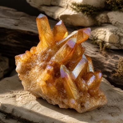 Deep Amber Aura crystal cluster with iridescent aura-style finish