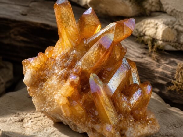 Deep Amber Aura crystal cluster with iridescent aura-style finish