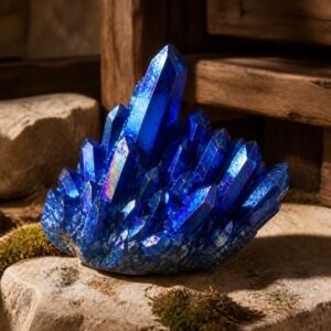 Cobalt Blue Aura crystal cluster with iridescent aura-style finish