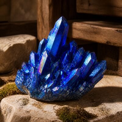 Cobalt Blue Aura crystal cluster with iridescent aura-style finish