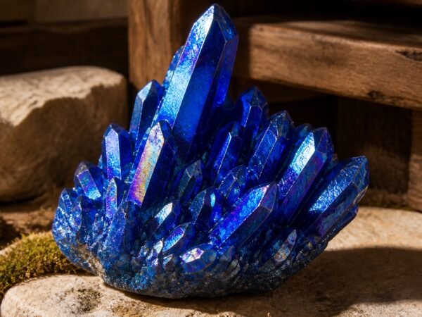 Cobalt Blue Aura crystal cluster with iridescent aura-style finish