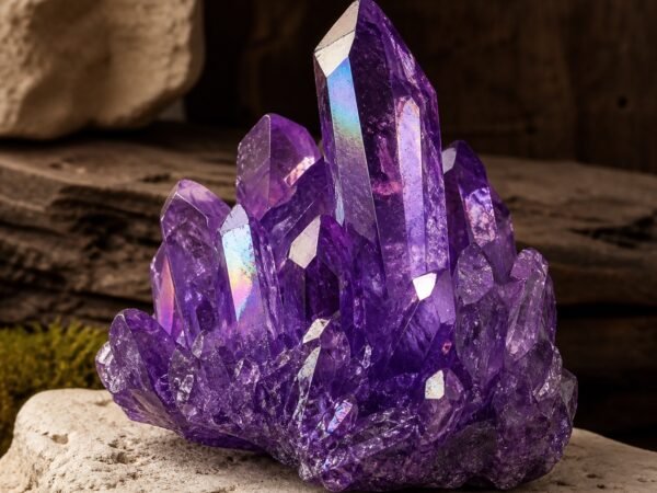 aura-crystal-cluster-collection-14-deep-violet Deep Violet Aura crystal cluster with iridescent aura-style finish