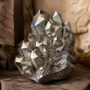 Silver Aura crystal cluster with iridescent aura-style finish