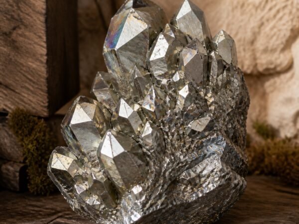 Silver Aura crystal cluster with iridescent aura-style finish