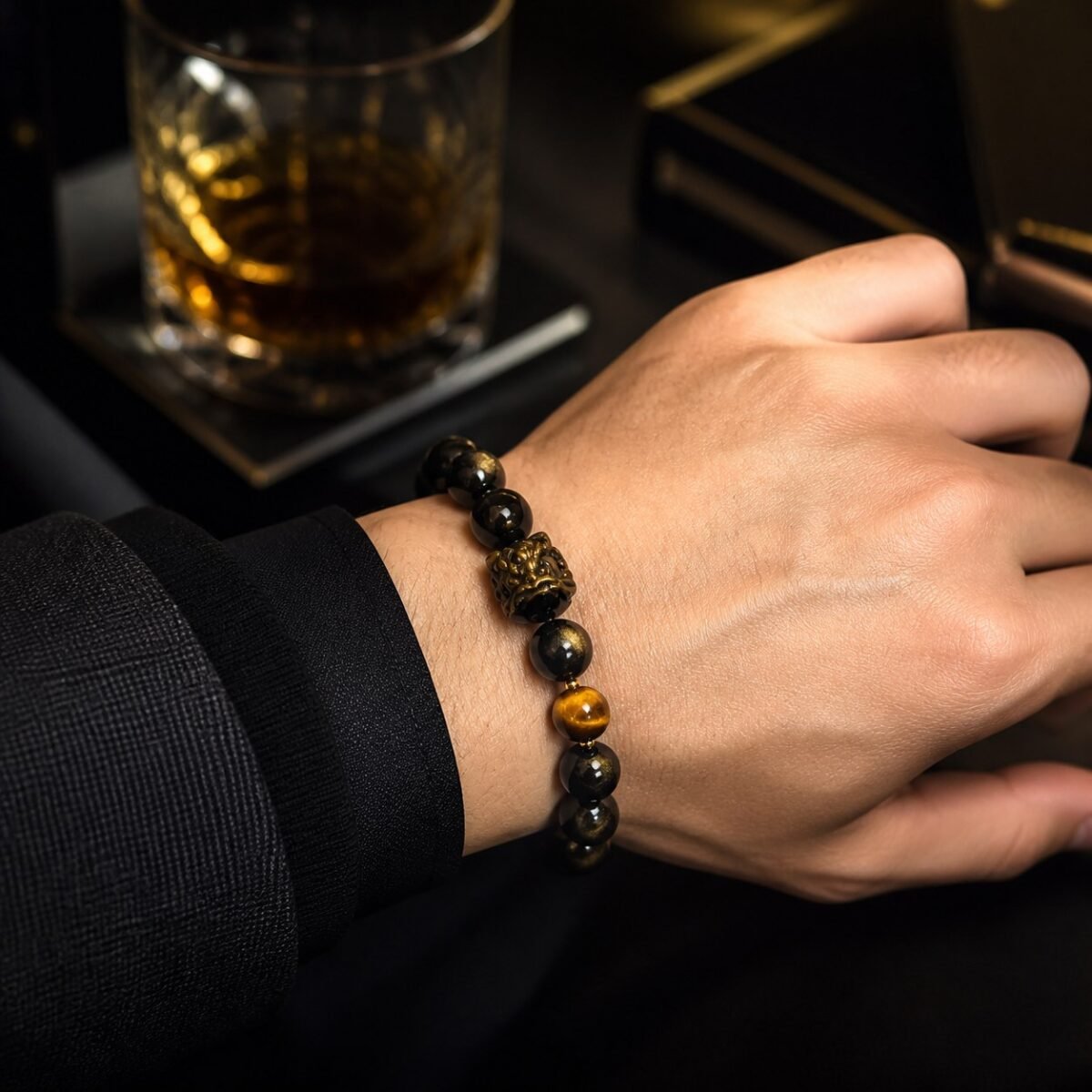 Awakened Lion Tiger Eye & Obsidian Protection Bracelet
